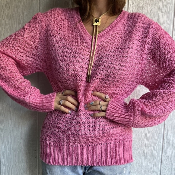 AE oversized barbie pink Cozy Waffle V-Neck Sweater oversized XS - Picture 8 of 16